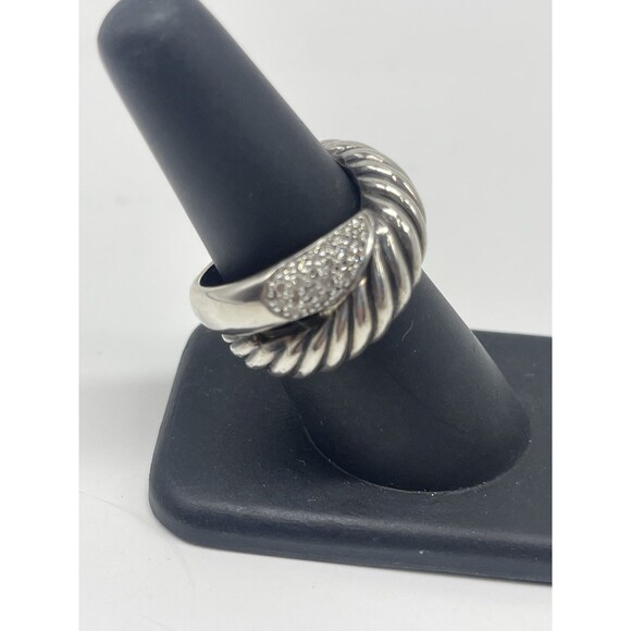 David Yurman Sterling Silver Diamond Cable Crossover Wide Ring Sz 7.25 - Picture 3 of 16